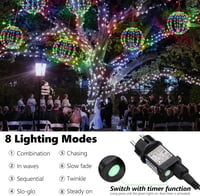 Joomer Kültéri Karácsonyi Világítás - 30 cm Függő Gömb Lámpa 120 LED-del - 8 Üzemmód, Időzítő, Vízálló, IP44 - Kert, Nappali, Parti Dekoráci 3