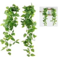JOPHEK 2 kom. umjetne viseće biljke s listovima eukaliptusa, umjetna biljka u tegli za zid, kuhinju, 108 cm, bez održavanja 1