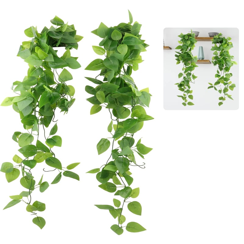JOPHEK 2 kom. umjetne viseće biljke s listovima eukaliptusa, umjetna biljka u tegli za zid, kuhinju, 108 cm, bez održavanja