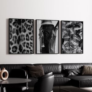 JORCEDI 3 db Poszter Szett, Leopárdmintás és Divatos Falképek, Csókoló Ajkak Motívum, Modern Lakásdekoráció Nappaliba és Hálószobába, 50x70 cm