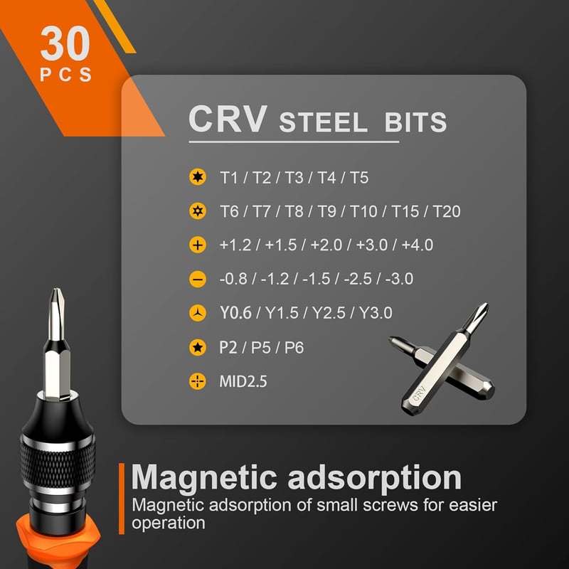 JOREST 40 részes precíziós csavarhúzó készlet Torx T1-T10 triwing csillag csavarokhoz - 40 in 1 CRV