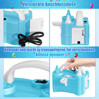 Pompă electrică pentru baloane JORETLE 220V, cu 2 duze, 2 moduri de operare, portabilă, pentru zile de naștere, petreceri, nunți - Albastru deschis 4