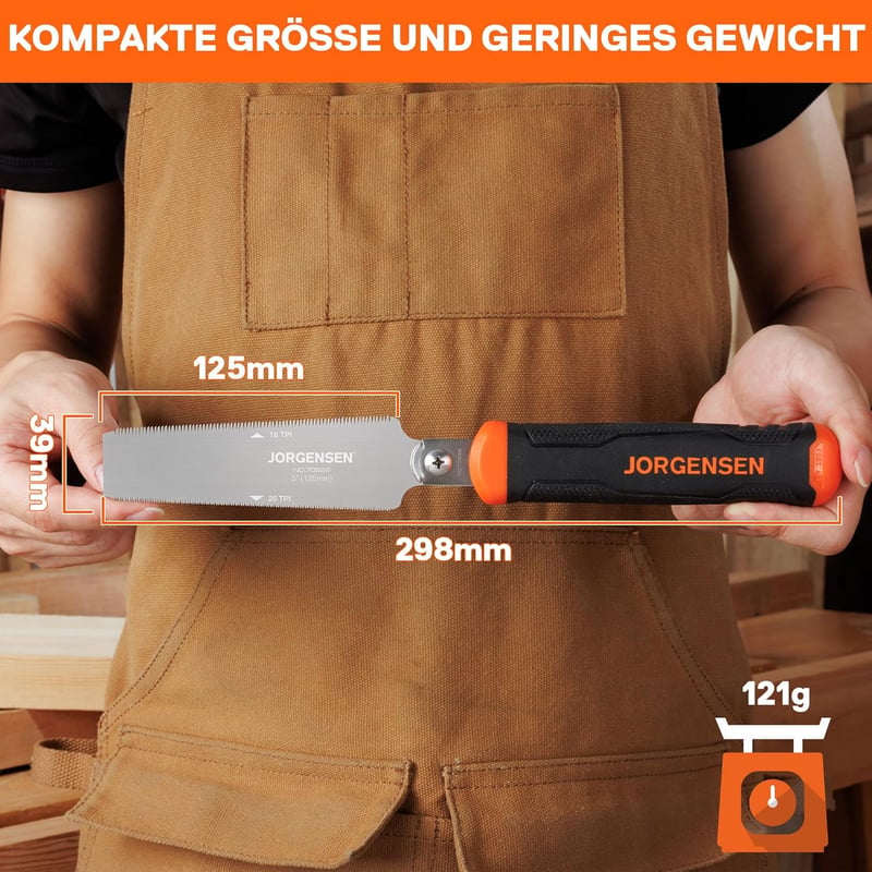 Jorgensen 125mm Japán Fűrész SK5 Pengével, Kétoldalas Húzófűrész Famunkához