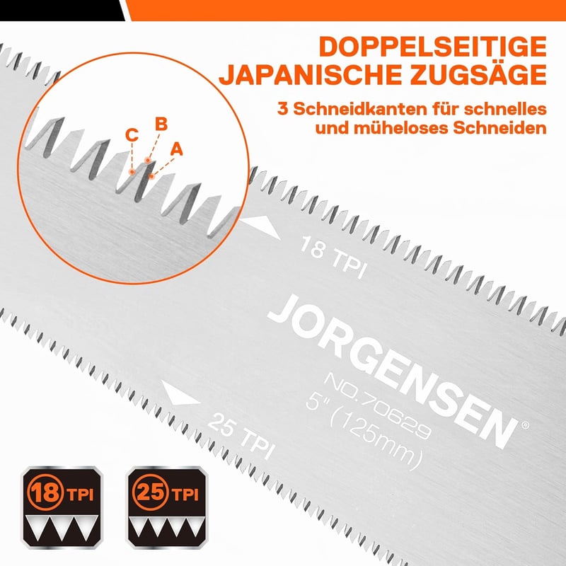 Jorgensen 125mm Japán Fűrész SK5 Pengével, Kétoldalas Húzófűrész Famunkához