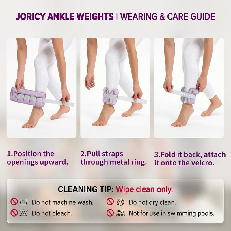 JORICY 5 kg-os állítható testsúly mandzsetta lábra és kézre, lila, 1 pár, bokarész és csuklórész edzéshez, futáshoz