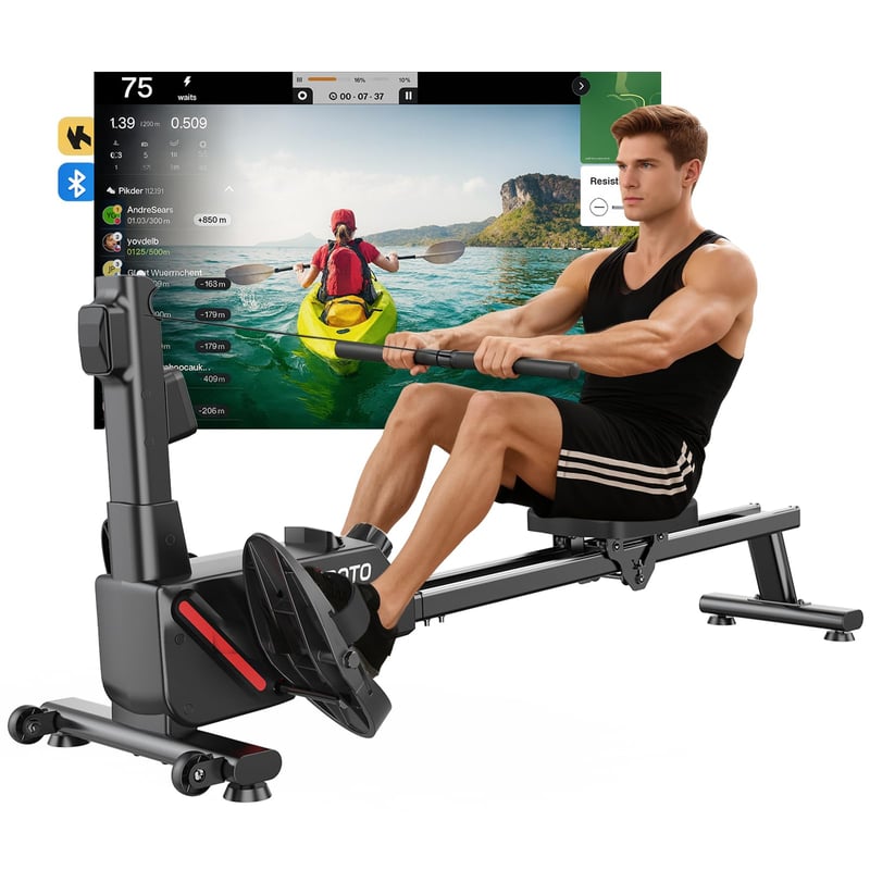 Veslovací trenažér JOROTO MR19 na doma – 16 úrovní magnetického odporu, aplikácia Kinomap, dvojitá koľajnica, tichý chod, kompaktný fitness stroj