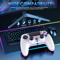 Controller wireless JORREP pentru PS5/Pro/Steam Deck/PC/MAC/iOS - iluminare RGB, vibrații duble, turbo, senzor de mișcare, 1500mAh, alb 2