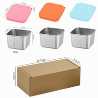 Set 3 recipiente din oțel inoxidabil pentru gustări cu capac, 180 ml, pentru sosuri, dressing de salată, condimente, etanșe, accesorii pentru cutie Bento, pentru scufundat 2