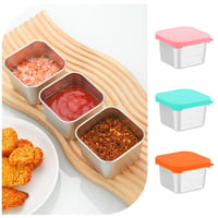 Set 3 recipiente din oțel inoxidabil pentru gustări cu capac, 180 ml, pentru sosuri, dressing de salată, condimente, etanșe, accesorii pentru cutie Bento, pentru scufundat 5