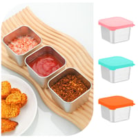 Set 3 recipiente din oțel inoxidabil pentru gustări cu capac, 180 ml, pentru sosuri, dressing de salată, condimente, etanșe, accesorii pentru cutie Bento, pentru scufundat 7