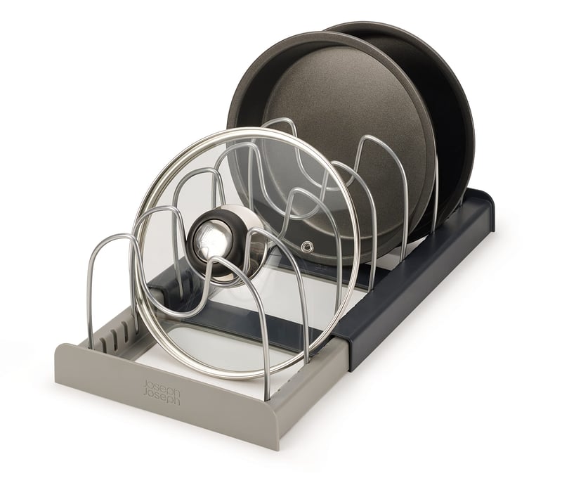 Joseph Joseph proširivi organizator ladica za 6 poklopaca ili tava, kuhinjski stalak za posuđe, siva