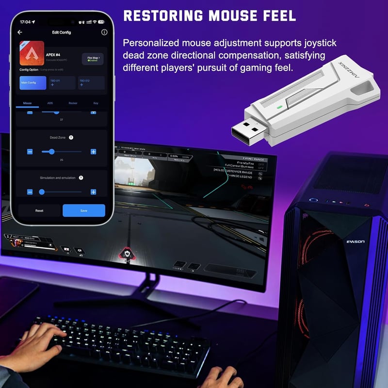 Joso AX200 Egér és Billentyűzet Adapter PC-hez - Gombkiosztás, Célzássegítés, Visszarúgás Kontroll, FPS/TPS Játékokhoz, APEX, COD Kompatibil