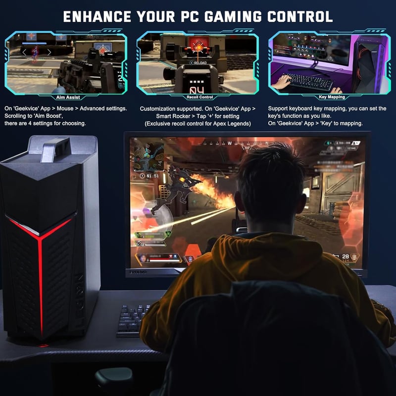Joso AX200 Egér és Billentyűzet Adapter PC-hez - Gombkiosztás, Célzássegítés, Visszarúgás Kontroll, FPS/TPS Játékokhoz, APEX, COD Kompatibil
