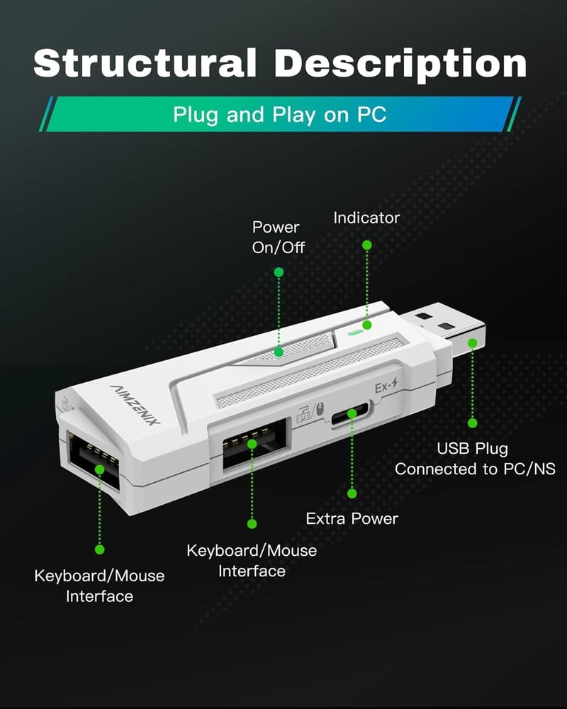 Joso AX200 Egér és Billentyűzet Adapter PC-hez - Gombkiosztás, Célzássegítés, Visszarúgás Kontroll, FPS/TPS Játékokhoz, APEX, COD Kompatibil