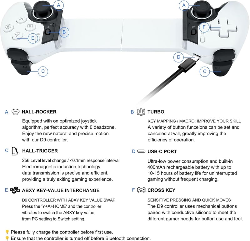 Joso D9 Wireless Gamepad iPhone/iPad/Android/PC/Switch/PS Programozható Gombokkal