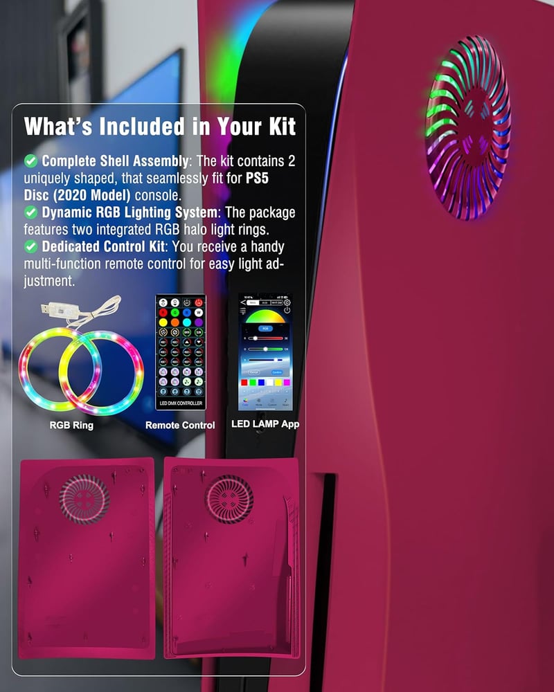 Joso PS5 Disc Faceplate RGB LED világítással, 8 szín, 400+ effekt, porálló