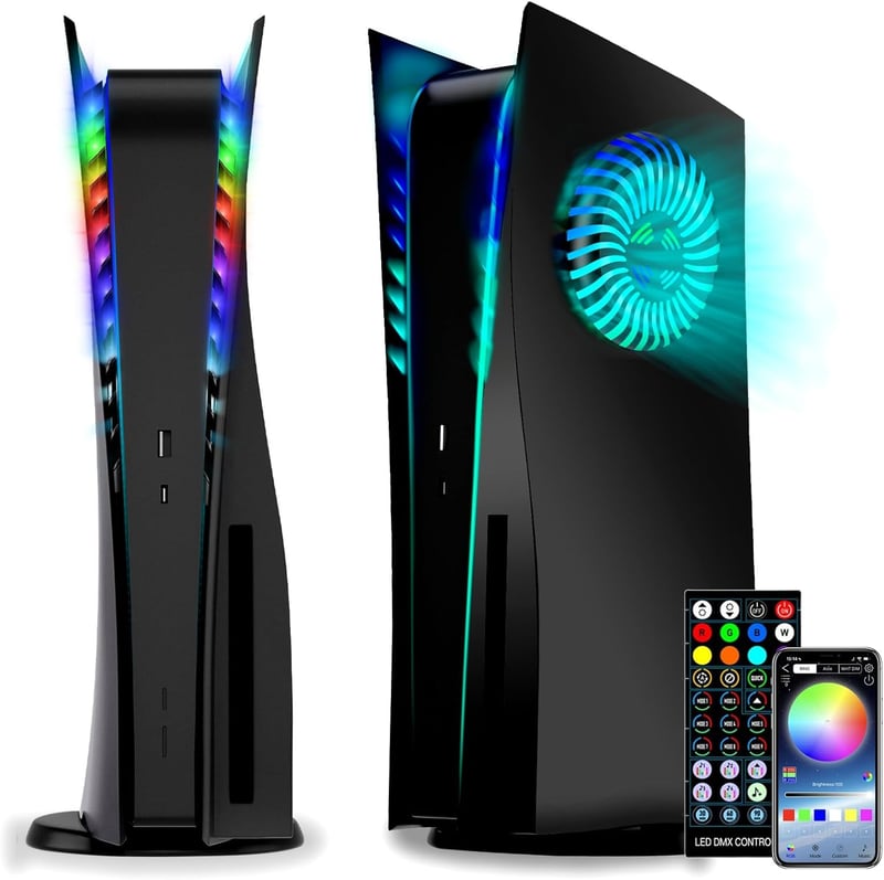 Joso RGB LED Világítós Előlap PS5 Disc Konzolhoz - ABS Karcálló Burkolat Hűtőnyílásokkal, 8 Színű 400+ Fényeffekt, Zenére Szinkronizáló, Táv