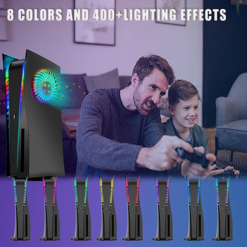 Joso RGB LED Világítós Előlap PS5 Disc Konzolhoz - ABS Karcálló Burkolat Hűtőnyílásokkal, 8 Színű 400+ Fényeffekt, Zenére Szinkronizáló, Táv