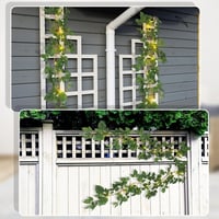 Ghirlandă cu iederă artificială Jostift cu șir luminos LED, verde, 3 m, cu 20 de clipsuri de fixare, set de 2 decorațiuni de perete, pentru balcon, nuntă, petrecere 5