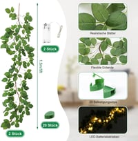 Ghirlandă cu iederă artificială Jostift cu șir luminos LED, verde, 3 m, cu 20 de clipsuri de fixare, set de 2 decorațiuni de perete, pentru balcon, nuntă, petrecere 3