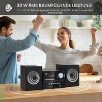 JOVELL kompakt hifi sztereó rendszer 3 részes hangfalakkal, CD DVD lejátszó, Bluetooth 30 W, FM rádió, USB AUX mikrofon RCA kimenet 3