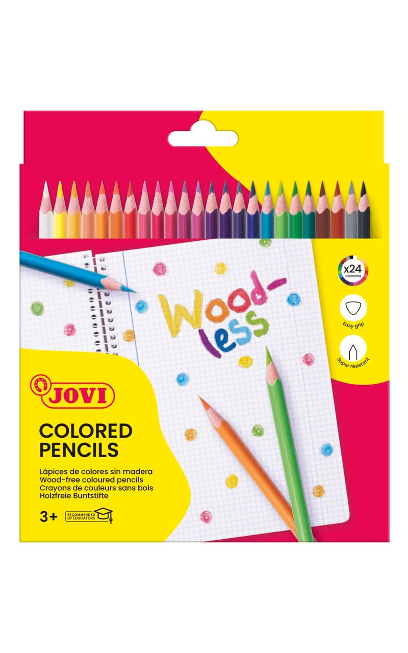 Set Creioane Colorate Triunghiulare Fără Lemn Jovi – 24 bucăți, Culori Asortate, Fără Lemn, Vârsta 3+ ani