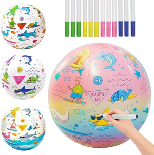 JOY SPOT! Set de 3 mingi de polo gonflabile, set de pictură, minge de plajă de 40,6 cm cu 12 carioci