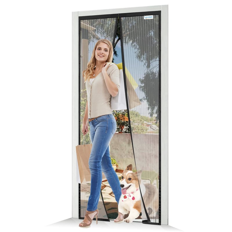 JOY2SEE Magnetická sieť proti hmyzu na dvere 110x230 cm - Čierna sieť proti hmyzu na balkónové dvere, montáž bez vŕtania, upevnenie pomocou samolepiacej pásky