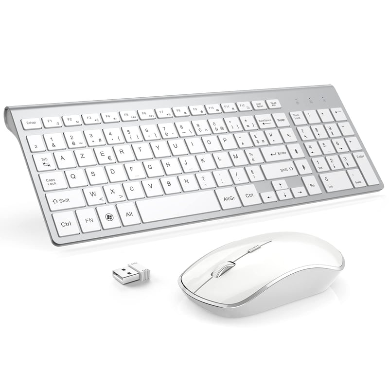 Bezdrôtová súprava klávesnice a myši Joyaccess 2,4 GHz (QWERTY) – bielo-strieborná