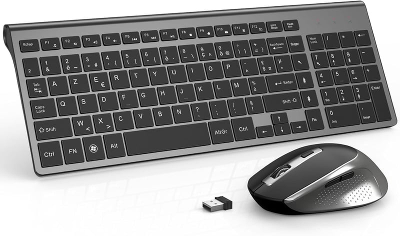 JOYACCESS 2.4GHz Vezeték nélküli AZERTY Billentyűzet Ergonomikus Szürke-Fekete - grey/black