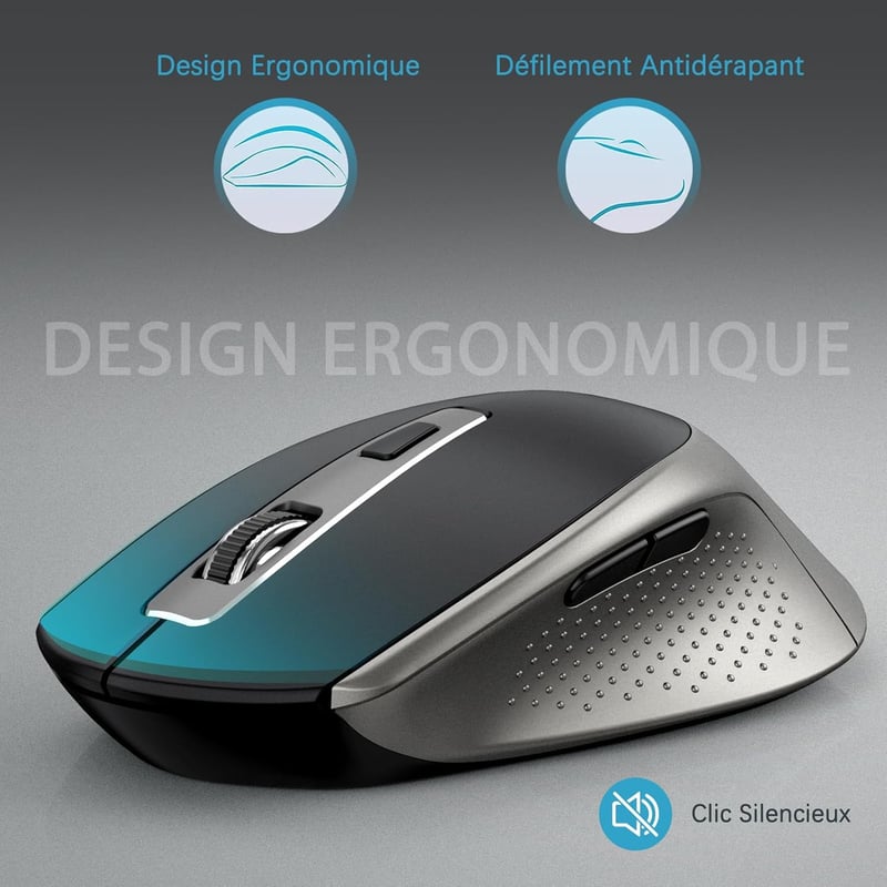 JOYACCESS 2.4GHz Vezeték nélküli AZERTY Billentyűzet Ergonomikus Szürke-Fekete - grey/black