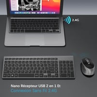 JOYACCESS 2.4GHz Vezeték nélküli AZERTY Billentyűzet Ergonomikus Szürke-Fekete - grey/black 2