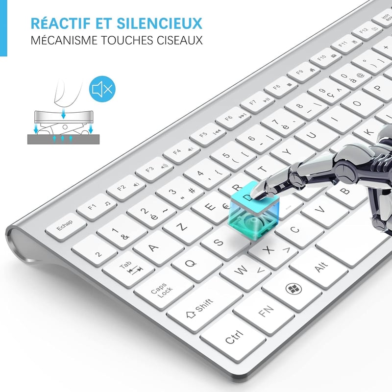 Joyaccess 2.4GHz Wireless Billentyűzet AZERTY Ergonomikus Fehér