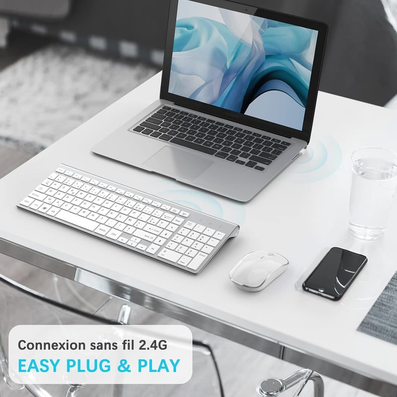 Joyaccess 2.4GHz Wireless Billentyűzet AZERTY Ergonomikus Fehér