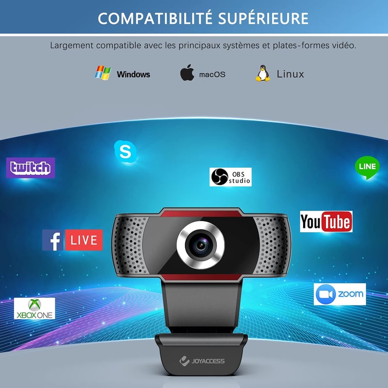 JOYACCESS Full HD 1080P Webkamera Mikrofon, 105° Látómező, Autofókusz