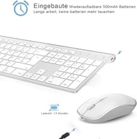 JOYACCESS Vezeték Nélküli Billentyűzet Egér Szett, 500 mAh Újratölthető Akkumulátor, 2.4G Ultravékony Numerikus Billentyűzet PC Laptop 2