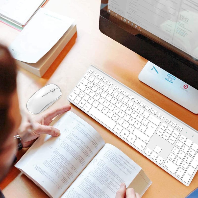 JOYACCESS Vezeték Nélküli Billentyűzet Egér Szett, 500 mAh Újratölthető Akkumulátor, 2.4G Ultravékony Numerikus Billentyűzet PC Laptop