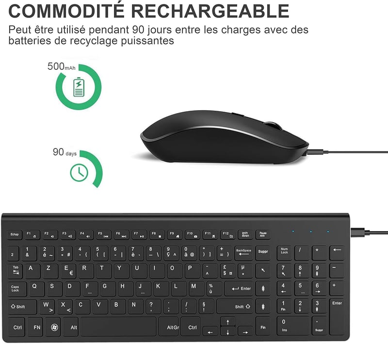 JOYACCESS Wireless Billentyűzet és Egér Szett, Ergonomikus, Hordozható, 2400 DPI, Fekete