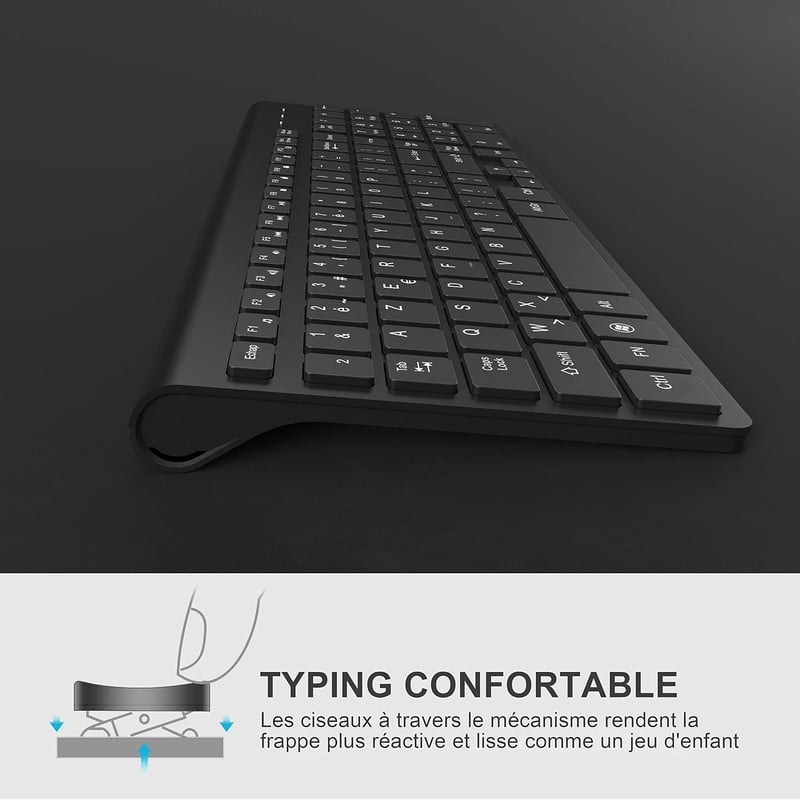 JOYACCESS Wireless Billentyűzet és Egér Szett, Ergonomikus, Hordozható, 2400 DPI, Fekete