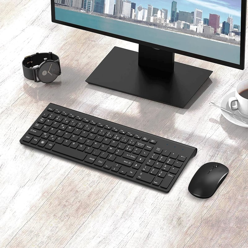 JOYACCESS Wireless Billentyűzet és Egér Szett, Ergonomikus, Hordozható, 2400 DPI, Fekete