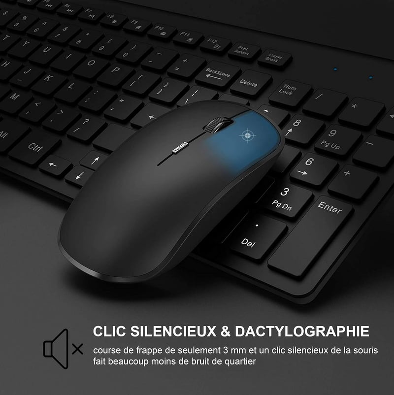 JOYACCESS Wireless Billentyűzet és Egér Szett, Ergonomikus, Hordozható, 2400 DPI, Fekete
