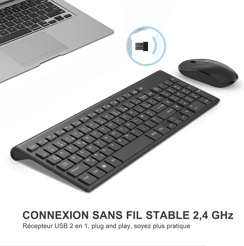 JOYACCESS Wireless Billentyűzet és Egér Szett, Ergonomikus, Hordozható, 2400 DPI, Fekete