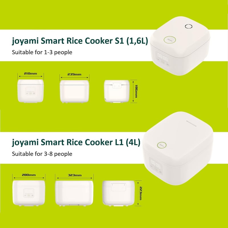 JOYAMI Mini Rizsfőző 0,8L Tapadásmentes Edénnyel 1-3 Személyre Fehér