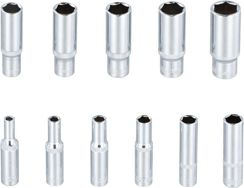 Joyan 11 részes hosszú dugókulcs készlet izzítógyertya kulccsal 4-14 mm hatlapos mély dugókulcs betétekkel matt króm