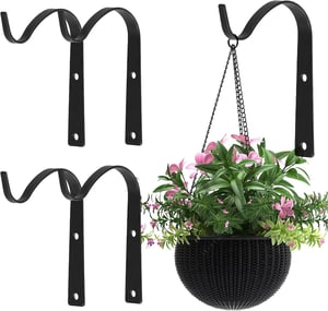 Joyan set de 4 cârlige de perete din fier negru pentru coșuri cu flori, felinare și hrănitori pentru păsări, decor interior și exterior
