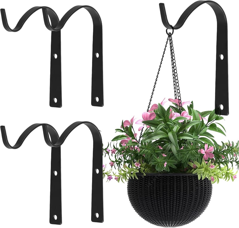 Joyan set de 4 cârlige de perete din fier negru pentru coșuri cu flori, felinare și hrănitori pentru păsări, decor interior și exterior
