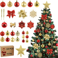 Joyblossom 120 db-os Karácsonyi Gömb Szett - Piros és Arany Műanyag Gömbdíszek Csillag Csúcsdísszel, Újrafelhasználható Karácsonyfadíszek Be 1