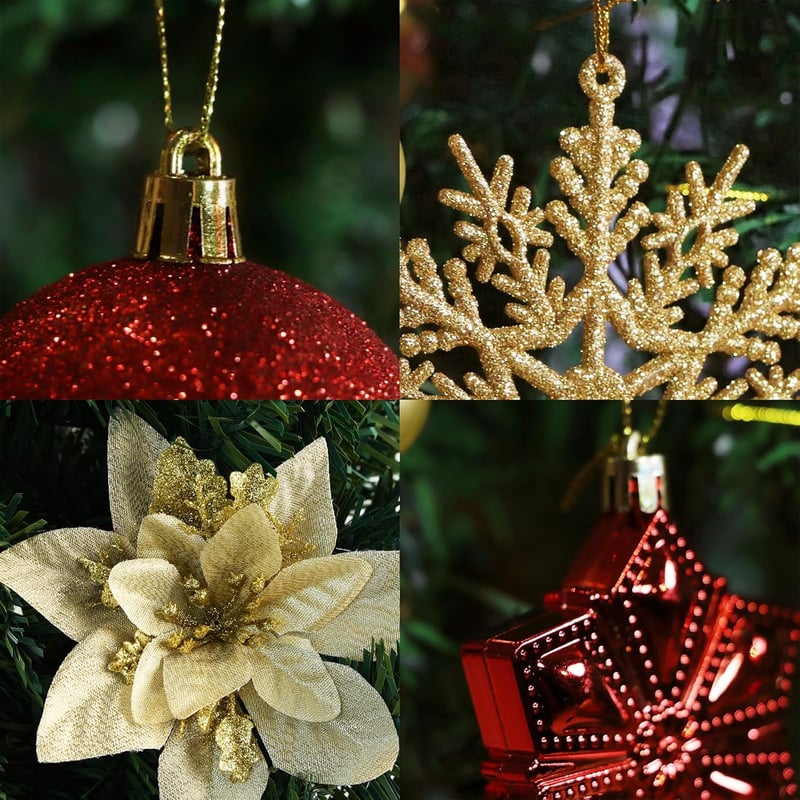 Joyblossom 120 db-os Karácsonyi Gömb Szett - Piros és Arany Műanyag Gömbdíszek Csillag Csúcsdísszel, Újrafelhasználható Karácsonyfadíszek Be