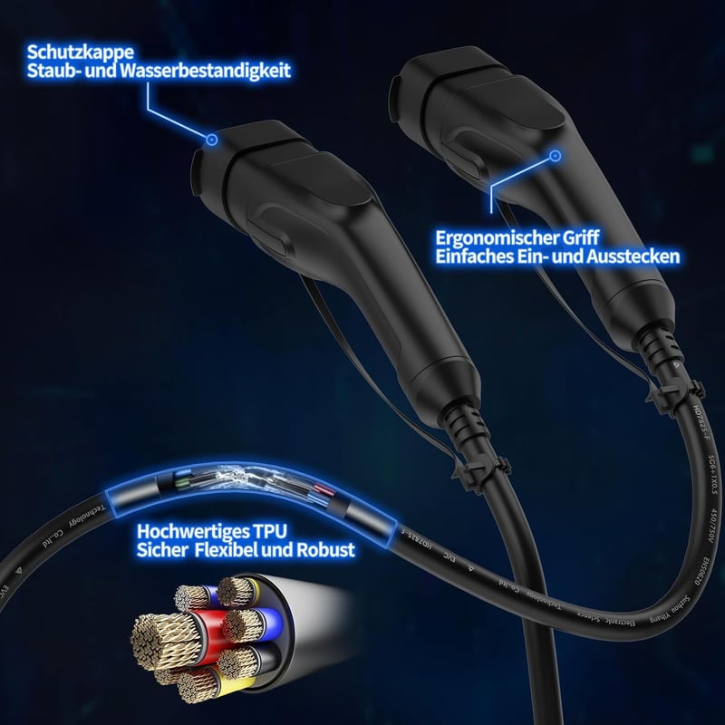 JOYCHARGE Type 2 Elektromos Autó Töltőkábel 11KW 5M 16A - IP55 Vízálló, 3 Fázisú Mode 3 Univerzális Töltő Minden Villanyautóhoz
