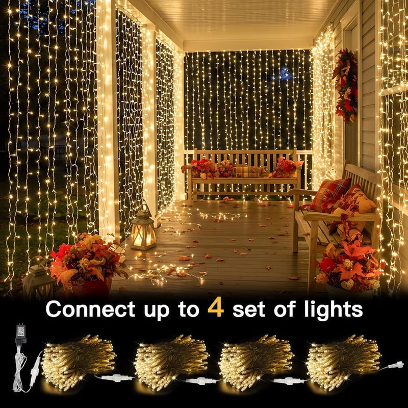 Joycome 600 LED-es függöny lámpa 6x3m, 8 üzemmód, időzítő, vízálló kültéri világítás